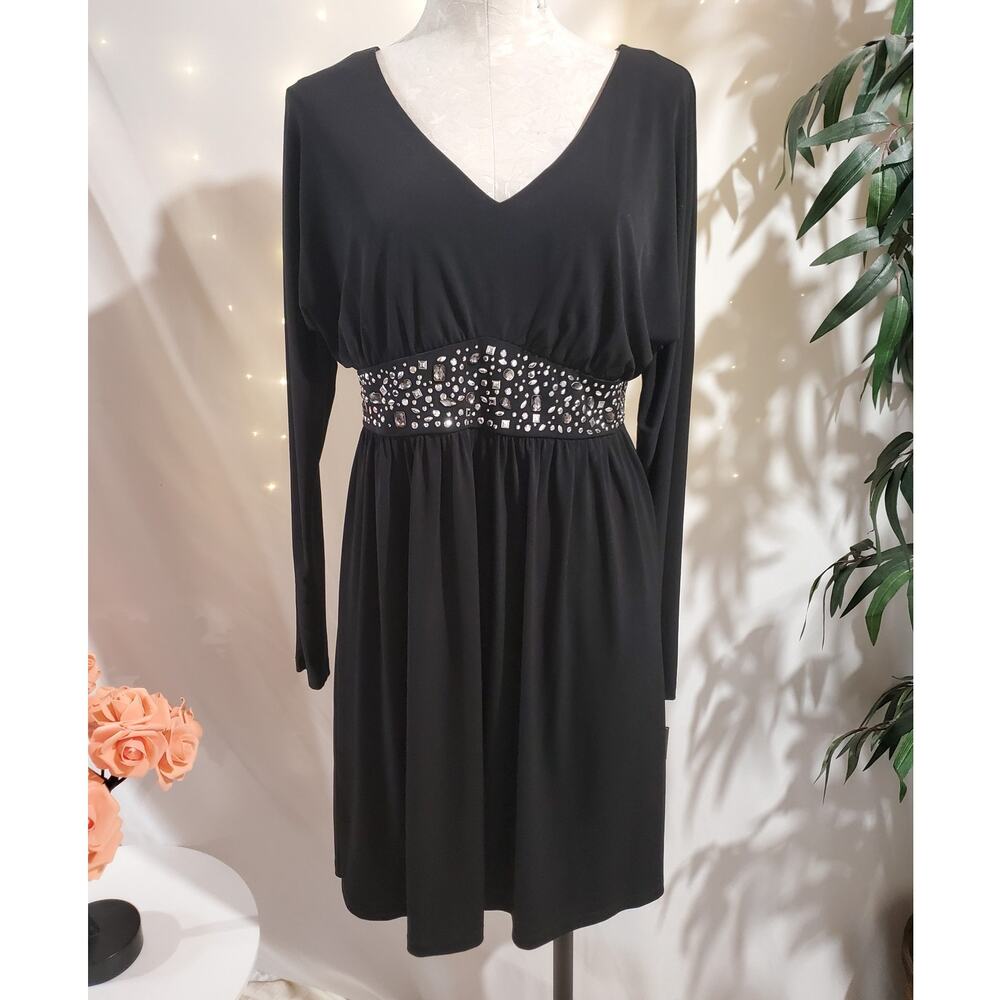 Vtg NWT AGB Dress Rhinestone Babydoll V-Neck Dress Size 8 Glam Wedding Cocktail